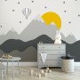 Kids Gray Geometric Mountainscape and Hot Air Balloon Wallpaper Mural