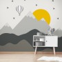 Kids Gray Geometric Mountainscape and Hot Air Balloon Wallpaper Mural