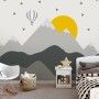Kids Gray Geometric Mountainscape and Hot Air Balloon Wallpaper Mural