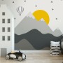 Kids Gray Geometric Mountainscape and Hot Air Balloon Wallpaper Mural
