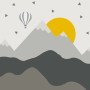 Kids Gray Geometric Mountainscape and Hot Air Balloon Wallpaper Mural