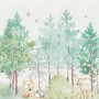 Watercolor Green Forest and Cute Fox,Hedhehog and Elk Wallpaper Mural