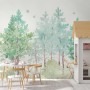Watercolor Green Forest and Cute Fox,Hedhehog and Elk Wallpaper Mural