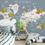 Kids World Map with Cartoon Animals Wallpaper Mural