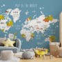Kids World Map with Cartoon Animals Wallpaper Mural