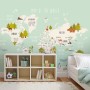 Kids World Map with Cartoon Animals Wallpaper Mural