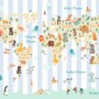 Kids Animals World Map with Stripe Pattern Wallpaper Mural