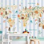 Kids Animals World Map with Stripe Pattern Wallpaper Mural
