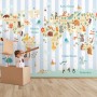 Kids Animals World Map with Stripe Pattern Wallpaper Mural