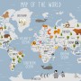 Kids World Map with Animals Wallpaper Mural