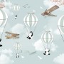 Cartoon Pandas with Hot Air Balloons Wallpaper Mural