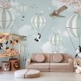 Cartoon Pandas with Hot Air Balloons Wallpaper Mural