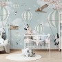 Cartoon Pandas with Hot Air Balloons Wallpaper Mural