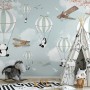 Cartoon Pandas with Hot Air Balloons Wallpaper Mural