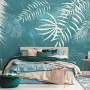 White Tropical Leaves Wallpaper Mural