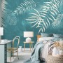 White Tropical Leaves Wallpaper Mural