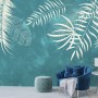 White Tropical Leaves Wallpaper Mural