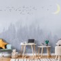 Monochrome Night Forest and Birds Wallpaper Mural