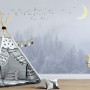 Monochrome Night Forest and Birds Wallpaper Mural
