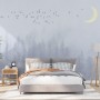 Monochrome Night Forest and Birds Wallpaper Mural