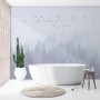 Monochrome Night Forest and Birds Wallpaper Mural