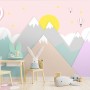Pink Mountainscape and Hot Air Balloon Wallpaper Mural