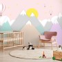 Pink Mountainscape and Hot Air Balloon Wallpaper Mural
