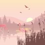 Pink Sunrise Landscape with Flamingos Wallpaper Mural