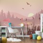 Pink Sunrise Landscape with Flamingos Wallpaper Mural