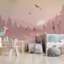 Pink Sunrise Landscape with Flamingos Wallpaper Mural