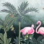 Pink Flamingo with Vintage Forest Wallpaper Mural