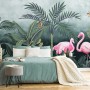 Pink Flamingo with Vintage Forest Wallpaper Mural