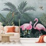 Pink Flamingo with Vintage Forest Wallpaper Mural