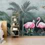 Pink Flamingo with Vintage Forest Wallpaper Mural