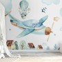 Watercolor Cartoon Village and Airplane Wallpaper Mural