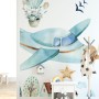 Watercolor Cartoon Village and Airplane Wallpaper Mural