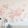 Kids Girls Cartoon Pink World Map Wallpaper Mural