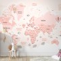 Kids Girls Cartoon Pink World Map Wallpaper Mural