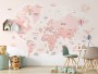 Kids Girls Cartoon Pink World Map Wallpaper Mural