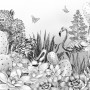 Monochrome Cactus Floral with Flamingo Drawing Wallpaper Mural