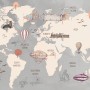 Vintage Kids World Map with Aircraft and Hot Air Balloon Wallpaper Mural