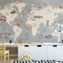 Vintage Kids World Map with Aircraft and Hot Air Balloon Wallpaper Mural