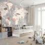 Vintage Kids World Map with Aircraft and Hot Air Balloon Wallpaper Mural