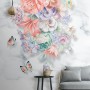 Boho Floral Bouqet with Marble Pattern Wallpaper Mural