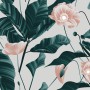 Pink Flower and Leaves Wallpaper Mural