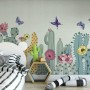 Watercolor Drawing Cactuses and Butterfly Wallpaper Mural