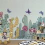 Watercolor Drawing Cactuses and Butterfly Wallpaper Mural