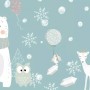 Cartoon Bear and Animal Friends with Snowflake Wallpaper Mural