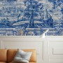 Blue Chinoiserie with Brush Tile Pattern Wallpaper Mural