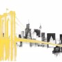 Watercolor City with Brooklyn Bridge Wallpaper Mural